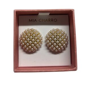 Mia Charro Faux Pearl Gold Tone Cluster Round Stud Earrings New in Box